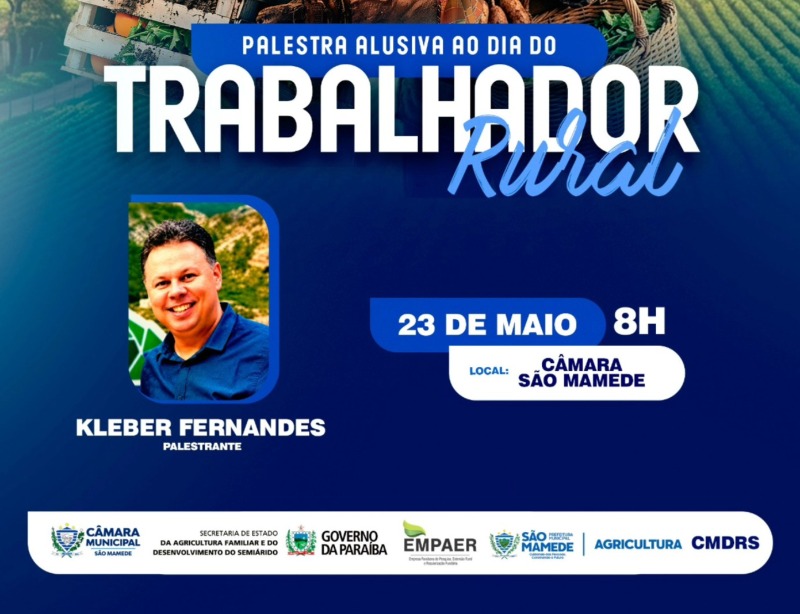 Palestra alusiva ao Dia do Trabalhador Rural ser� realizada nesta s�bado (23) na c�mara de S�o Mamede-PB